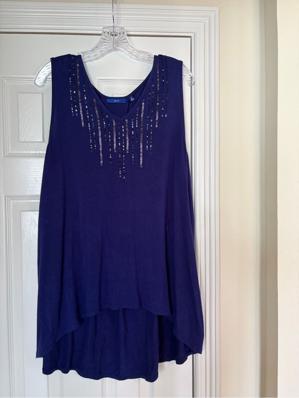 Apt. 9 Blue/Violet Sleeveless Sequin-Detail Swing Top!